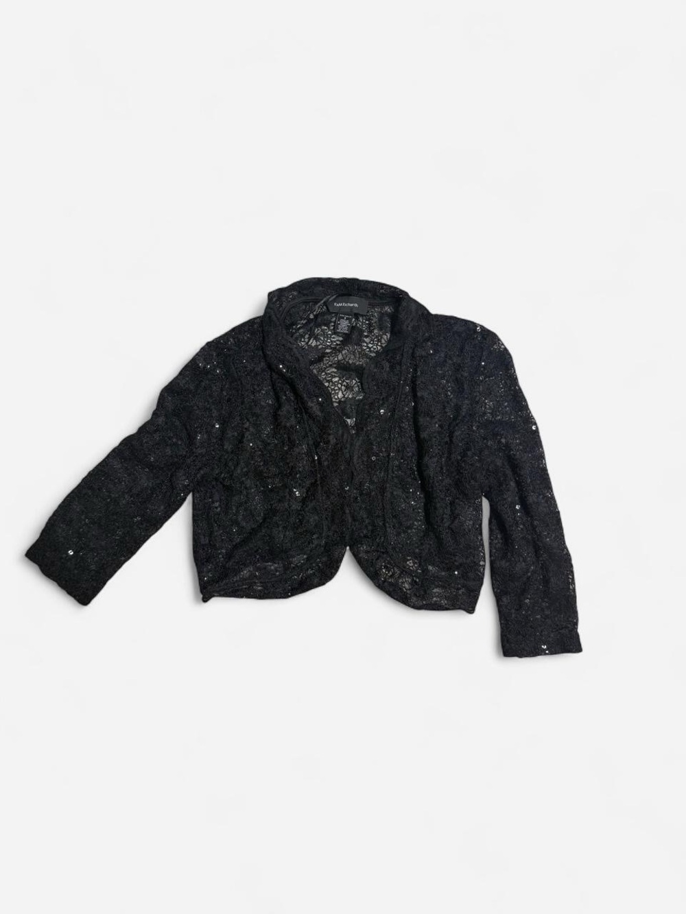 R&M Richards Black Lace Sequin Bolero Jacket